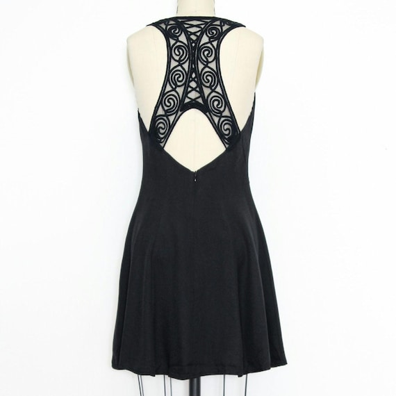 VINTAGE 90s BLACK EXPOSED Sheer Mesh Embroidered Back Sweetheart Neckline Fit  Flare Mini Skirt Sleeveless Party Dress 5 S - Etsy Israel