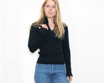 VINTAGE DKNY Y2K Black RIBBED Textured Striped Stretchy Slim