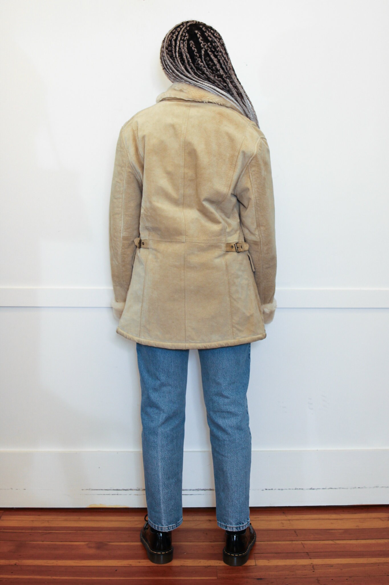 VINTAGE 80s 90s Beige Cream Suede Leather SHEARLING Style Jacket