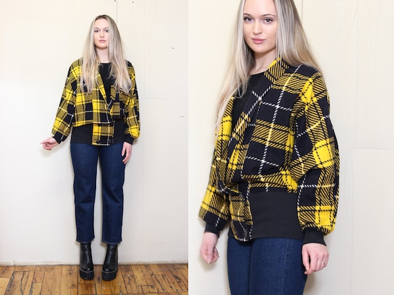 VINTAGE 80s 90s Yellow PLAID Tartan Grunge Lumberjack Double