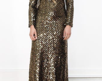 VINTAGE 70s Gold Black HEAVILY Sequinned Long Sleeve MOCKNECK Maxi Disco Party New Years Even Stretch Statement Dress || 8 - Etsy VINTAGE 70s Gold Black HEAVILY Sequinned Long Sleeve MOCKNECK Maxi Disco Party New Years Even Stretch Statement Dress || 8 - Etsy