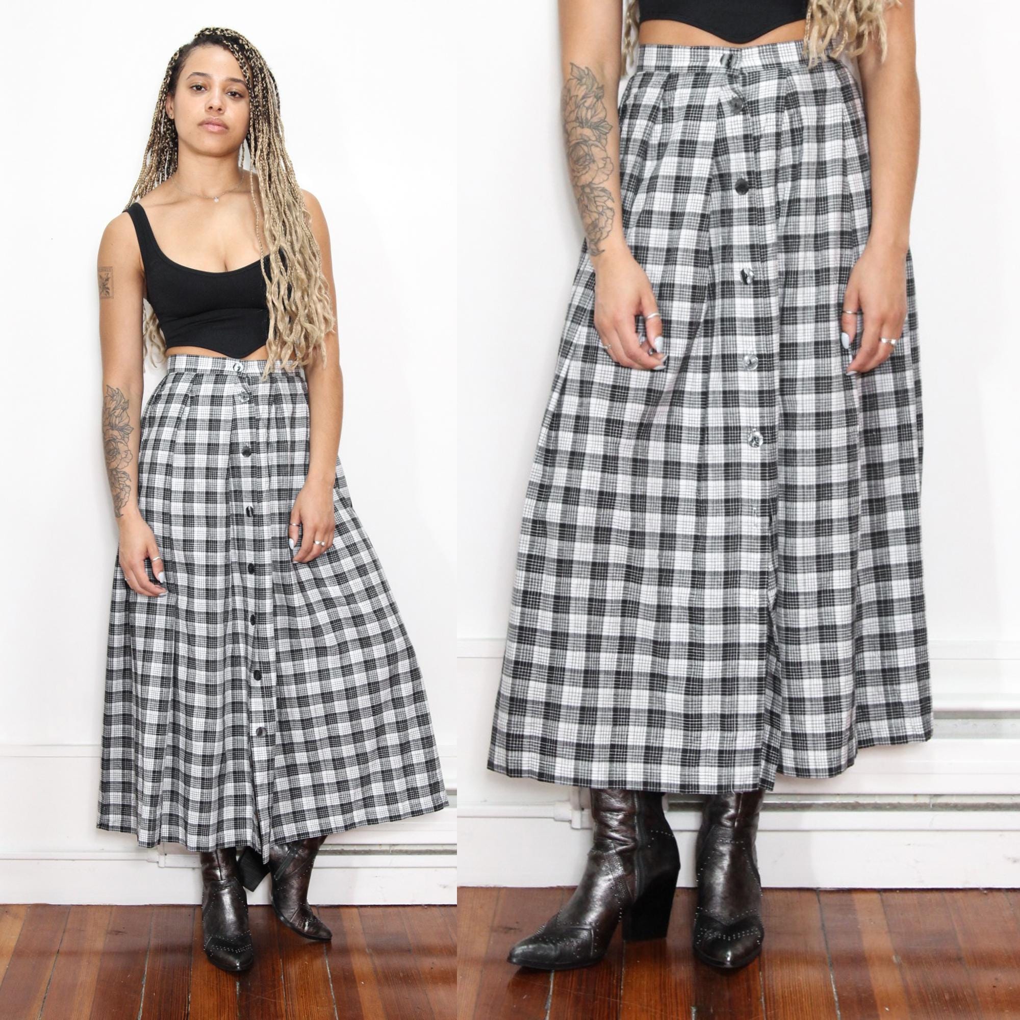 【BAON】Tenno banding vintage check long skirt BAON】Tenno banding vintage check long skirt (BAON/スカート