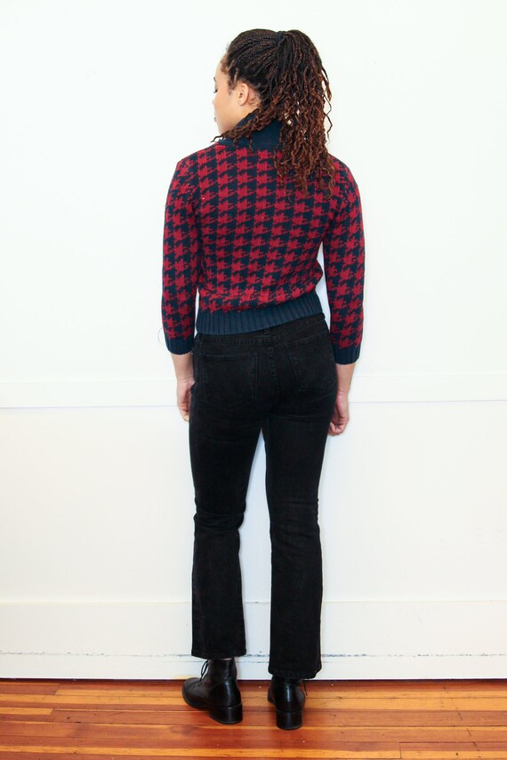 VINTAGE 90s Red Navy Blue Large HOUNDSTOOTH Print… - image 8