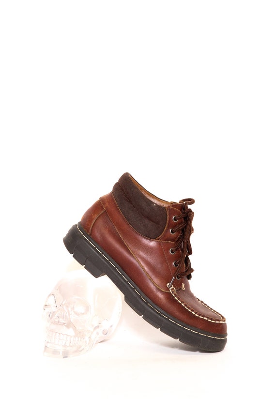 Vintage 80s 90s Brown Olive Leather HIKER Lace Up