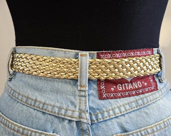 VINTAGE 80s 90s Gold Woven Braided Faux Vegan Leather Buckle  display picture 3