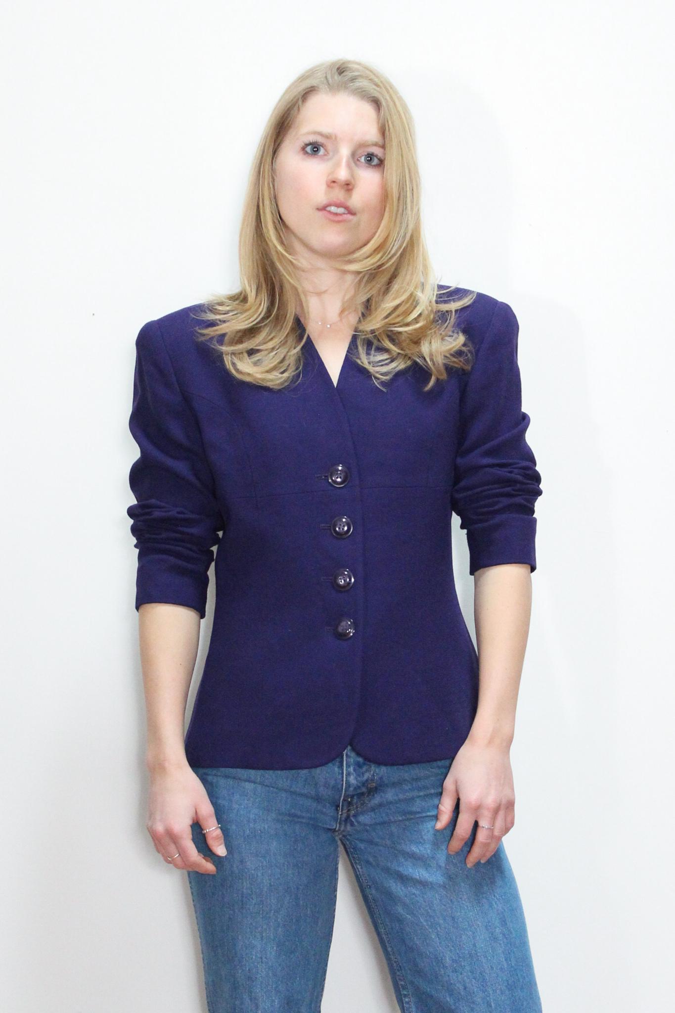 VINTAGE 90s Dark Purple CHRISTIAN DIOR Wool Fitted Button up