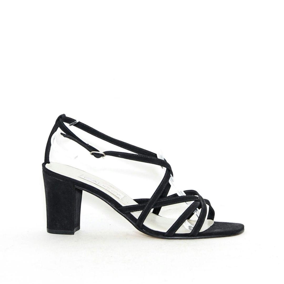 VINTAGE 90s Y2K Black Fabric STRAPPY Criss Cross Open Toe