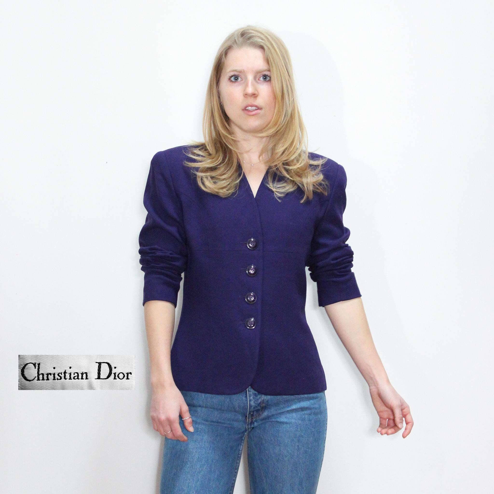 VINTAGE 90s Dark Purple CHRISTIAN DIOR Wool Fitted Button up