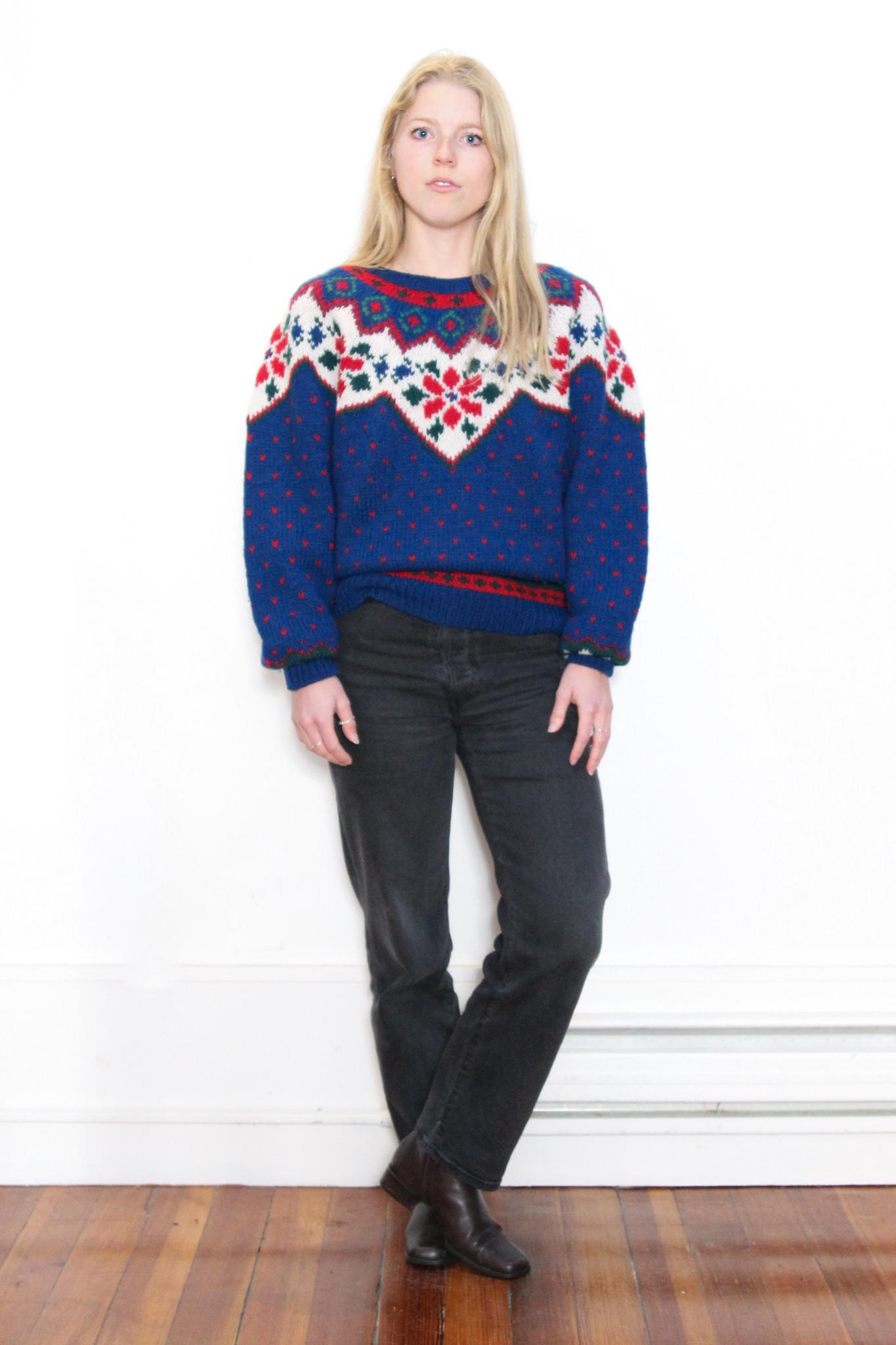 VINTAGE 80s 90s EDDIE BAUER Wool Blue Holiday Winter Fair Isles