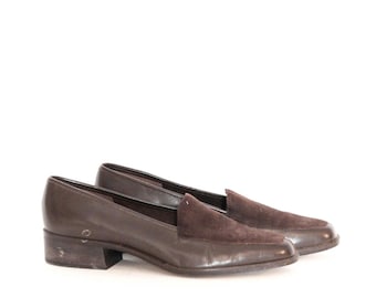 VINTAGE 90s Dark Brown Leather Suede Designer ETIENNE AIGNER loafers oxfords flats Menswear Normcore 90s Aesthetic Chic Preppy Shoes 8 M
