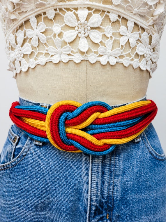 VINTAGE 80s Colorful Stretchy Elasticated Rope KN… - image 1