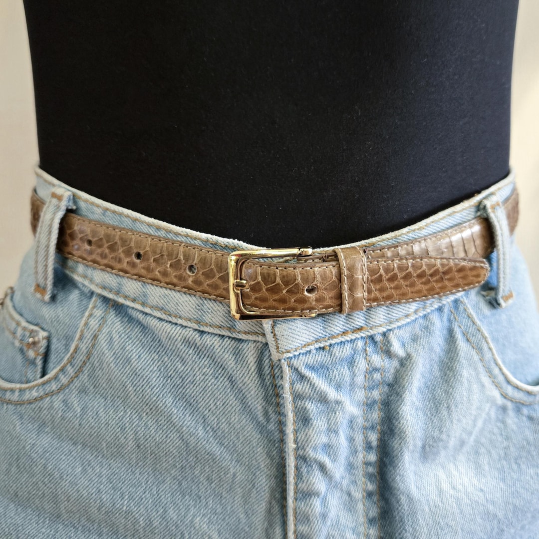 VINTAGE 80s 90s Tan Brown SNAKESKIN Leather Skinny Chic  display picture 3