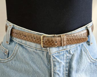 VINTAGE 80s 90s Tan Brown SNAKESKIN Leather Skinny Chic  display picture 3