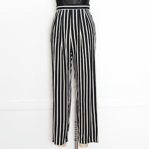 VINTAGE 90s Navy Blue and White STRIPED High Waist Straight Wide Leg Trouser Pants Bottoms Preppy Menswear Size 2 xs s