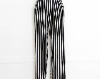 VINTAGE 90s Navy Blue and White STRIPED High Waist Straight Wide Leg Trouser Pants Bottoms Preppy Menswear Size 2 xs s
