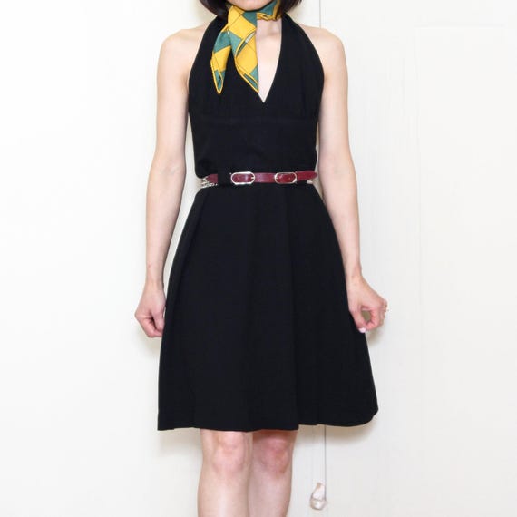 VINTAGE 80s 90s LBD Designer Nicole Miller Crepe HALTER Bowtie Exposed Back  Ruched Cummerbund Waist A Line Skirt Dress 4 - Etsy
