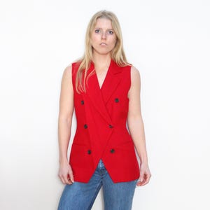 VINTAGE 90s WOOL Crepe RED Double Breasted Button Sleeveless Asymmetrical Classic Minimalist Suit Vest Top || Size 2