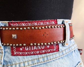 VTG Western Boho Hippie Festival Studded Gemstone Leather Belt Womens M Brown VTG Abercrombie Women main image 2