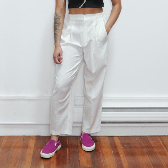 80s 90s EURO linen 2-tuck trousers ivory VINTAGE 90s Ivory off