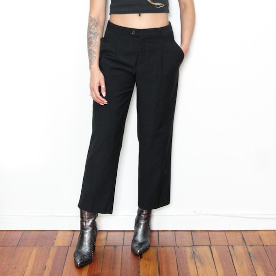 VINTAGE 90s Black Twill Cotton LOW Rise Hip Slung Cropped Ankle