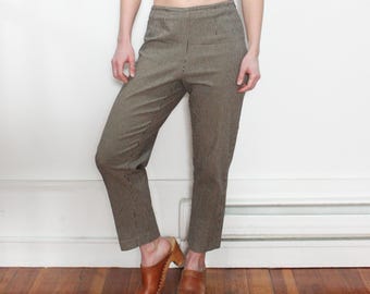 VINTAGE 90's Pantalon fuselé noir et beige pied-de-poule à carreaux vichy taille basse || Minimalisme || 2 petites