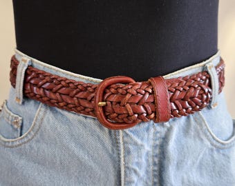 VINTAGE 90s Brown Leather TALBOTS Woven Braided Preppy  display picture 3