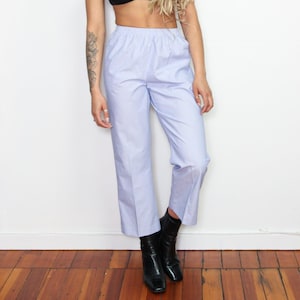 VINTAGE Blue & White Striped PINSTRIPE High Elastic Waist Casual Relaxed Loungewear Ankle Straight Fit Trouser Pants || 6 P