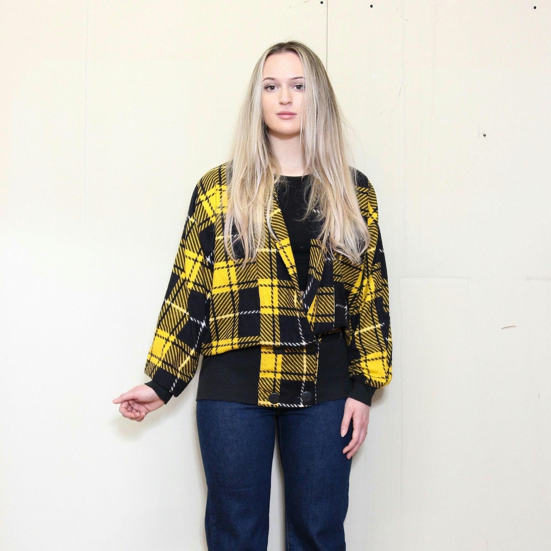 VINTAGE 80s 90s Yellow PLAID Tartan Grunge Lumberjack Double