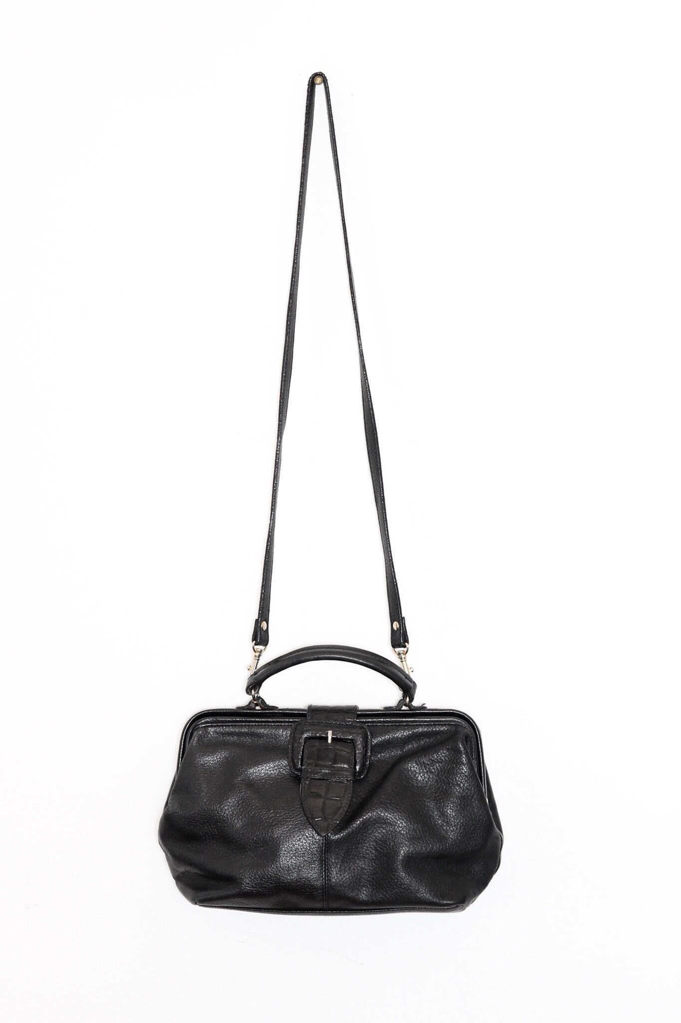 Black Leather Accordion Tote Bag, 80s leather tote purse wi…