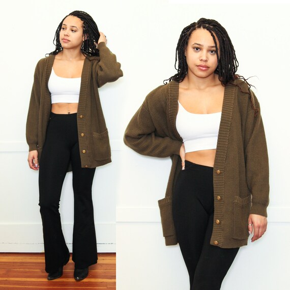 VINTAGE 80s 90s Dark OLIVE Green Button up Cardigan Ribbed Oversized Long Sweater Plunging Neck Gold Buttons Size S M - Etsy VINTAGE 80s 90s Dark OLIVE Green Button up Cardigan Ribbed Oversized Long Sweater Plunging Neck Gold Buttons Size S M - Etsy