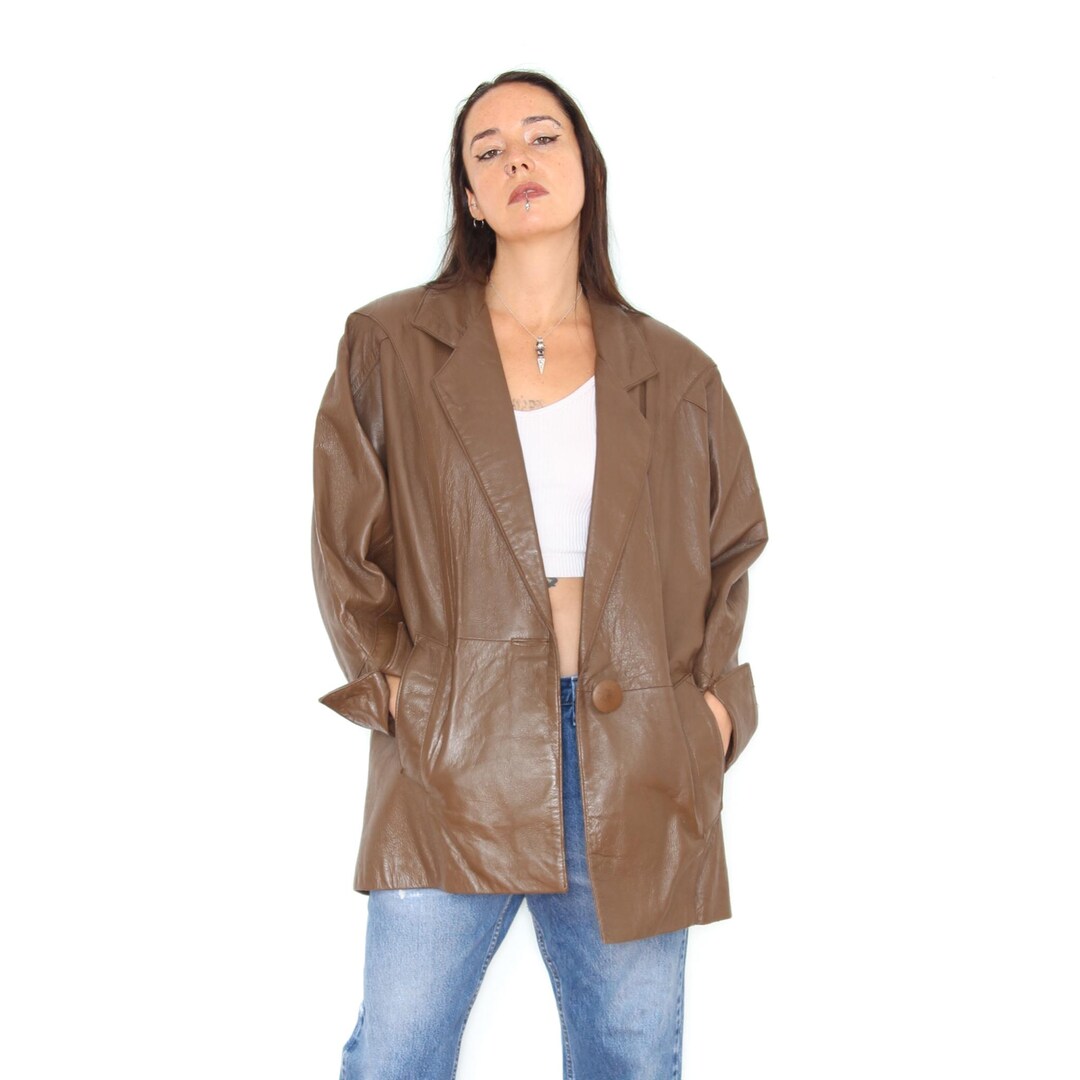 VINTAGE 70s 80s Brown Buttery Soft Leather Avant Garde Futuristic