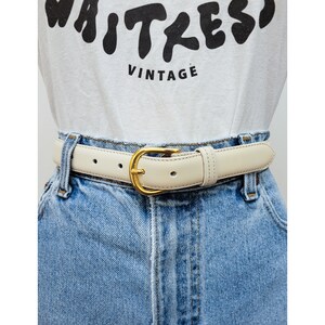 VINTAGE 90s Ivory Off White TALBOTS Leather Belt || Simple Chic Minimalist Minimalism Capsule Wardrobe Gold Buckle || L