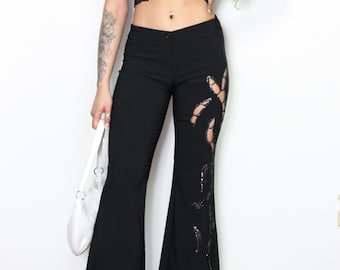 パンツ y2k flare black denim pants glitter 00s Glitter Flare Trouser | boohoo