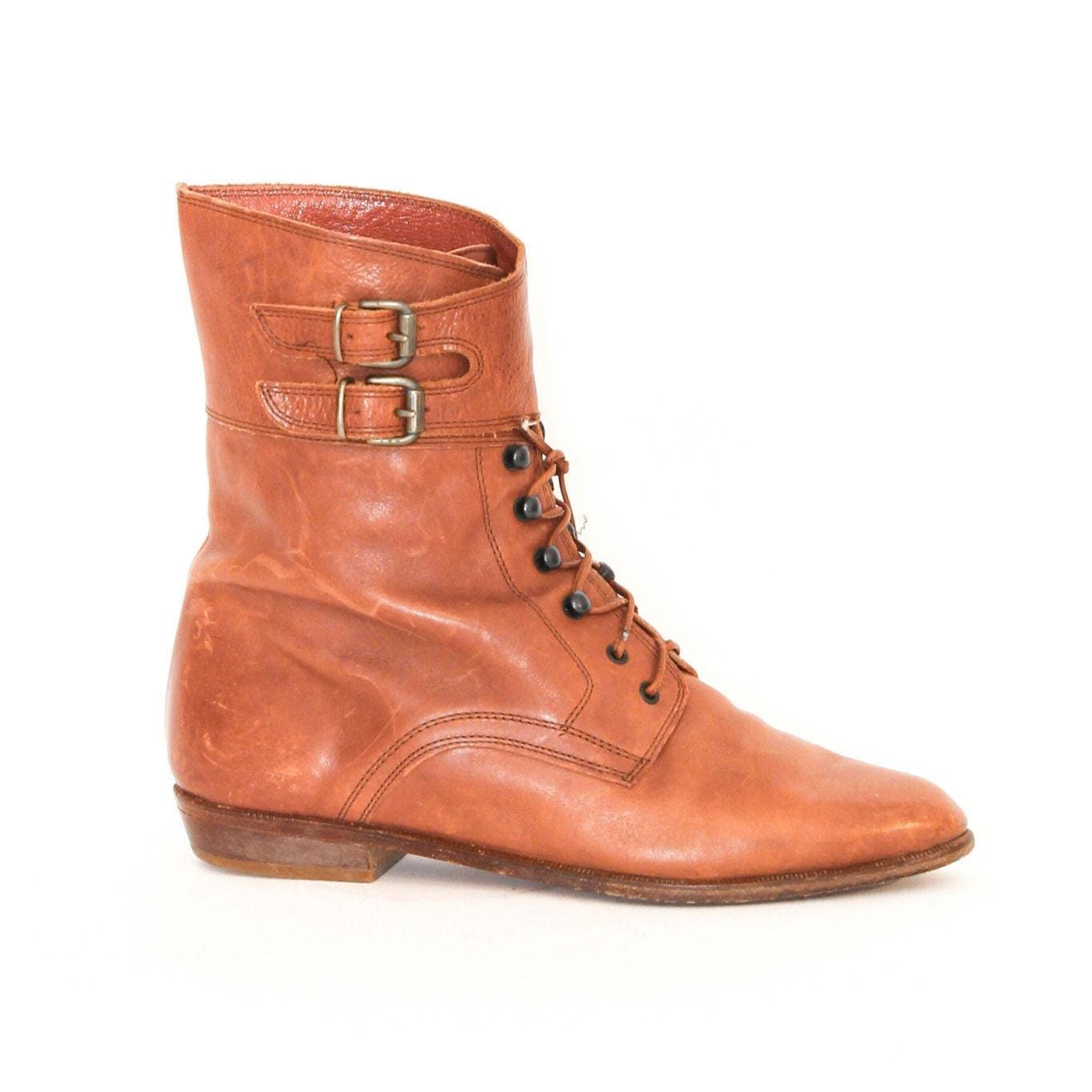 VINTAGE 80s Brown Leather Designer JOAN & DAVID Lace up