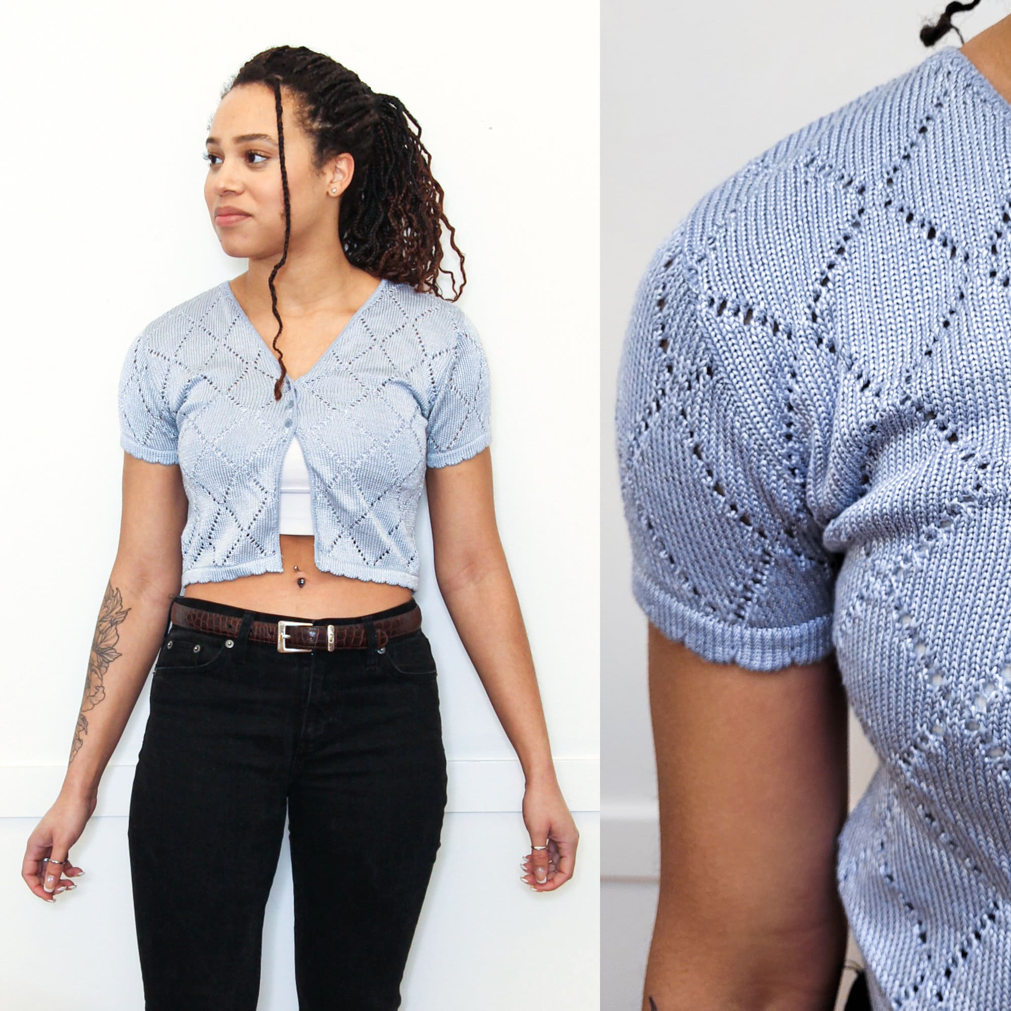 VINTAGE 90s Light Pale Blue POINTELLE Lace Perforated Scallop Trim