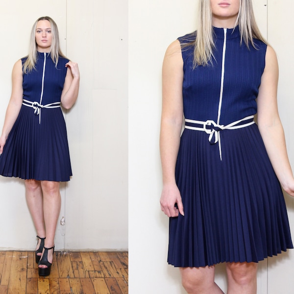 70’s Green Black Stripe Nautical Knit V-Neck Dress by Dress Code main image 0