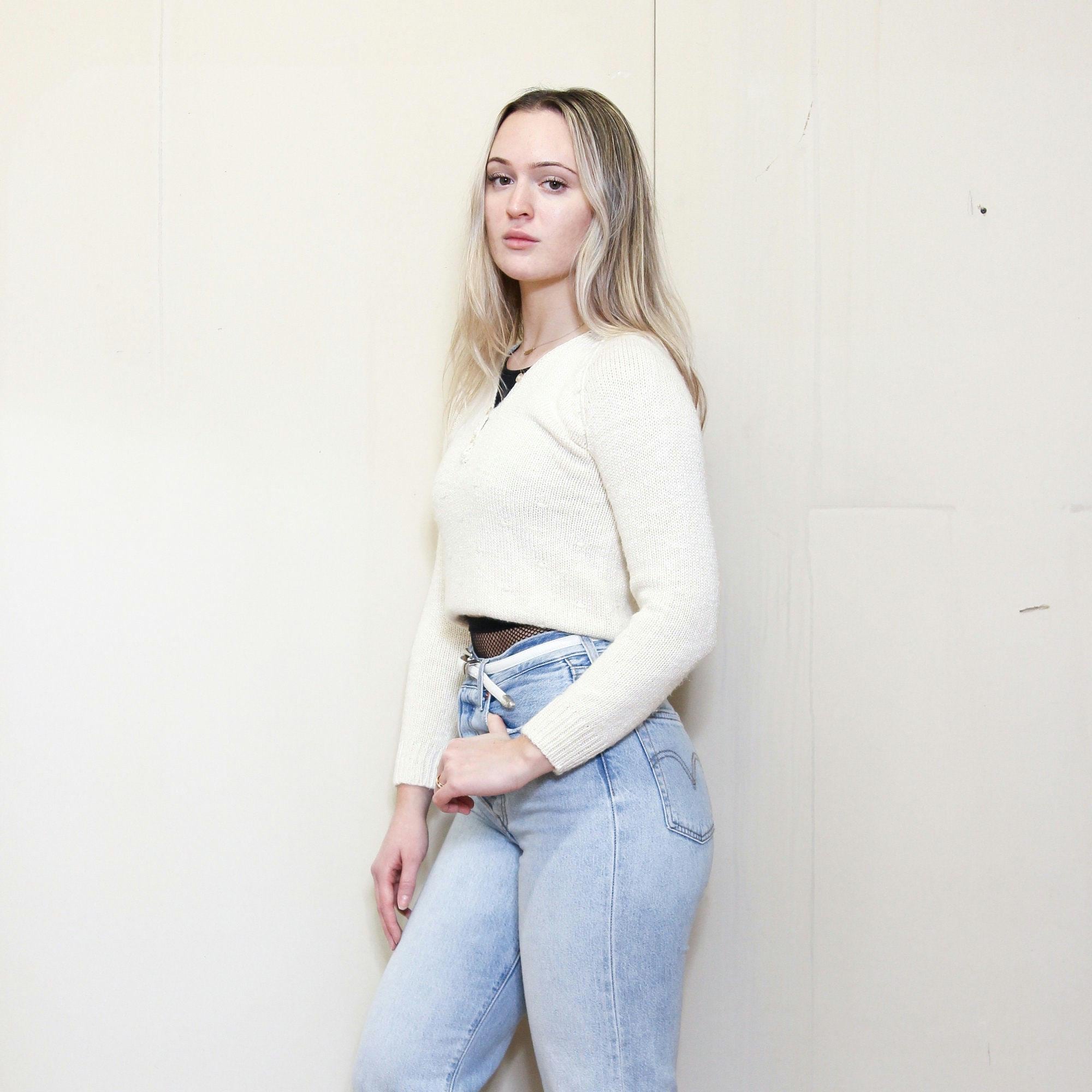 VINTAGE 80s 90s Simple Chic BEIGE off White Tiny Cropped