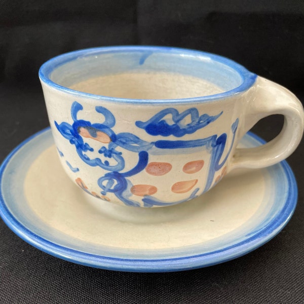 M.A.Hadley 2 1/4” Flat Cup and Saucer Country Scene Blue Cow