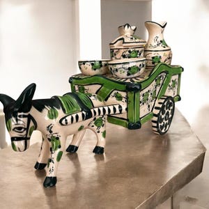 NASCO Japan Hand Painted Ceramic Mule Cart Vintage