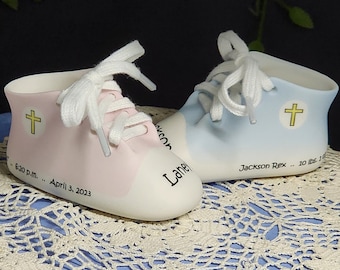 Personalized Porcelain Sneaker with Cross: Baptism, Christening, Godparent Gift
