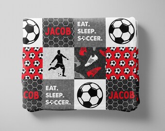 Boy/Men's Soccer Personalized Minky Blanket (Red)