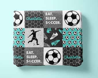 Girls/Women's Soccer Personalized Minky Blanket (Teal)