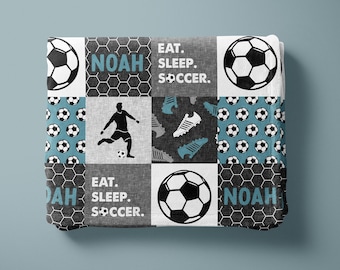 Boy/Men's Soccer Personalized Minky Blanket (Stone Blue)