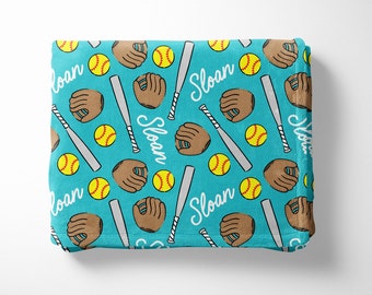 Softball Personalized Minky Blanket (Teal)