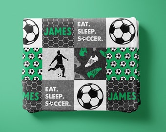 Boy/Men's Soccer Personalized Minky Blanket (Green)