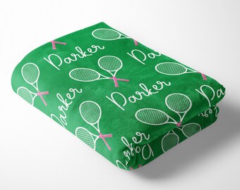 Tennis Personalized Name Minky Blanket (Green)