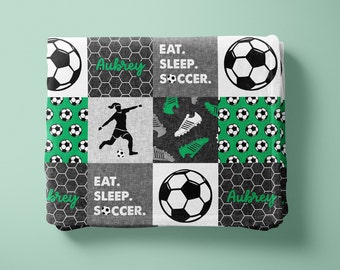 Girls/Women's Soccer Personalized Minky Blanket (Green)