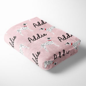 Dalmatian Personalized Name Minky Blanket (pink)