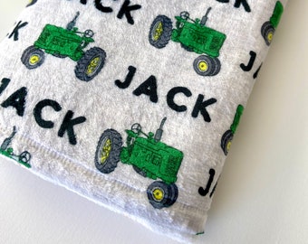 Vintage Tractor Personalized Minky Blanket (Light Gray)