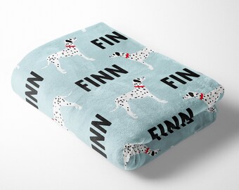 Dalmatian Personalized Name Minky Blanket (blue)